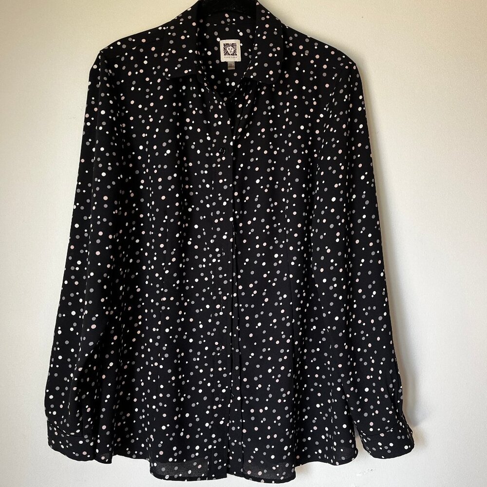 Anne Klein Black and White Polka Dot Button Down Blouse